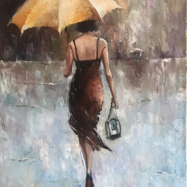 kobieta z żółtym parasolem