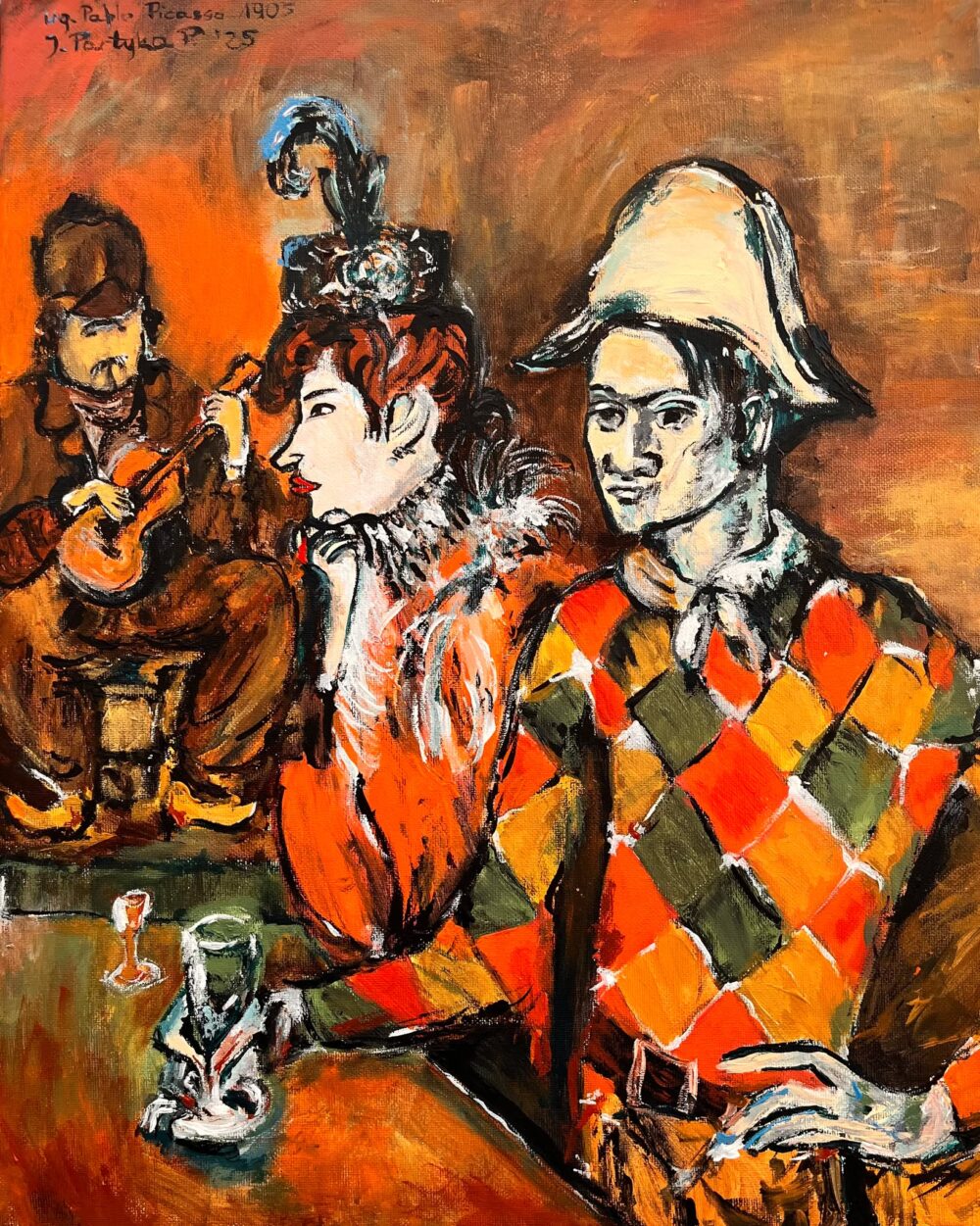 Według Pablo Picasso, 1905r. Arleguin tenant un verre
